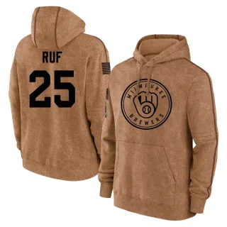 Men's Milwaukee Brewers Darin Ruf Brown 2023 Salute to Service Club Pullover Hoodie