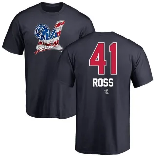 Men's Milwaukee Brewers Joe Ross Navy Name and Number Banner Wave T-Shirt