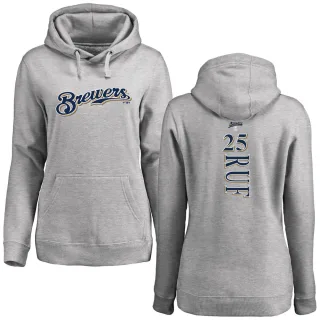 Women's Milwaukee Brewers Darin Ruf Ash Backer Pullover Hoodie