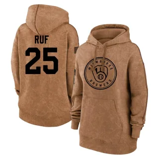 Women's Milwaukee Brewers Darin Ruf Brown 2023 Salute to Service Pullover Hoodie