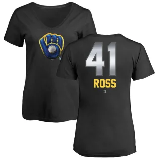 Women's Milwaukee Brewers Joe Ross Black Midnight Mascot V-Neck T-Shirt