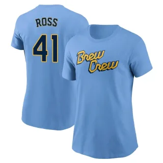 Women's Milwaukee Brewers Joe Ross Blue Powder 2022 City Connect T-Shirt