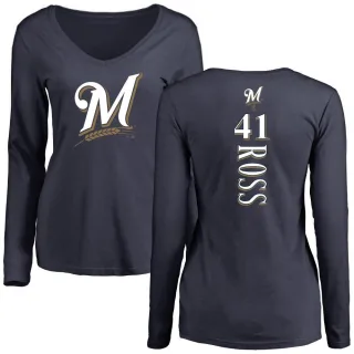 Women's Milwaukee Brewers Joe Ross Navy Backer Slim Fit Long Sleeve T-Shirt