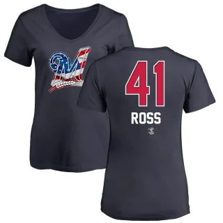 Women's Milwaukee Brewers Joe Ross Navy Name and Number Banner Wave V-Neck T-Shirt