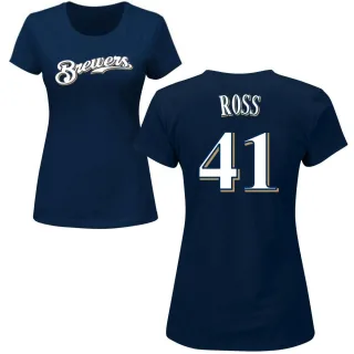 Women's Milwaukee Brewers Joe Ross Navy Roster T-Shirt